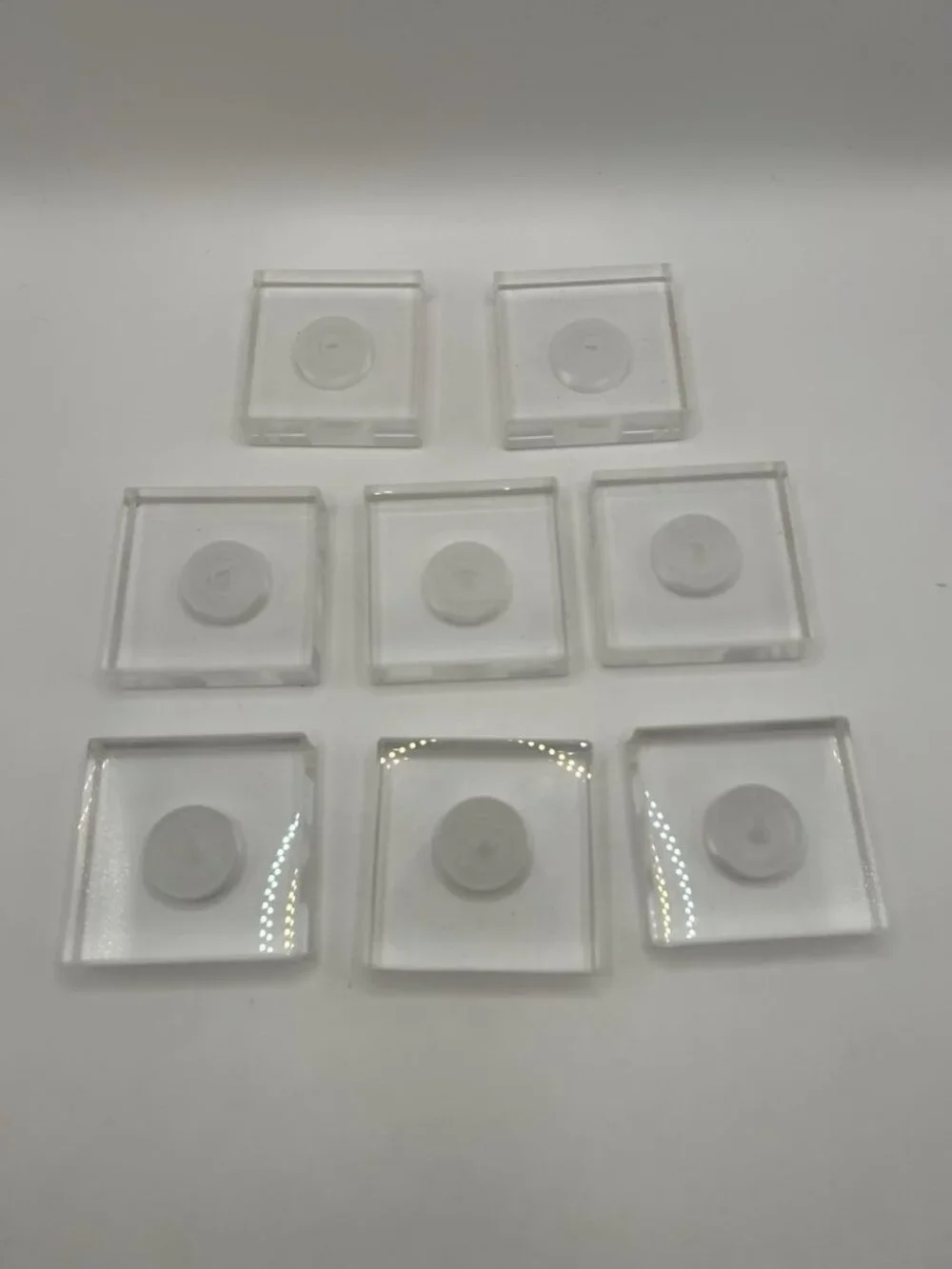 Lot of 8 Clear Acrylic Lucite Display Mount Blocks 2” Square Recessed Center